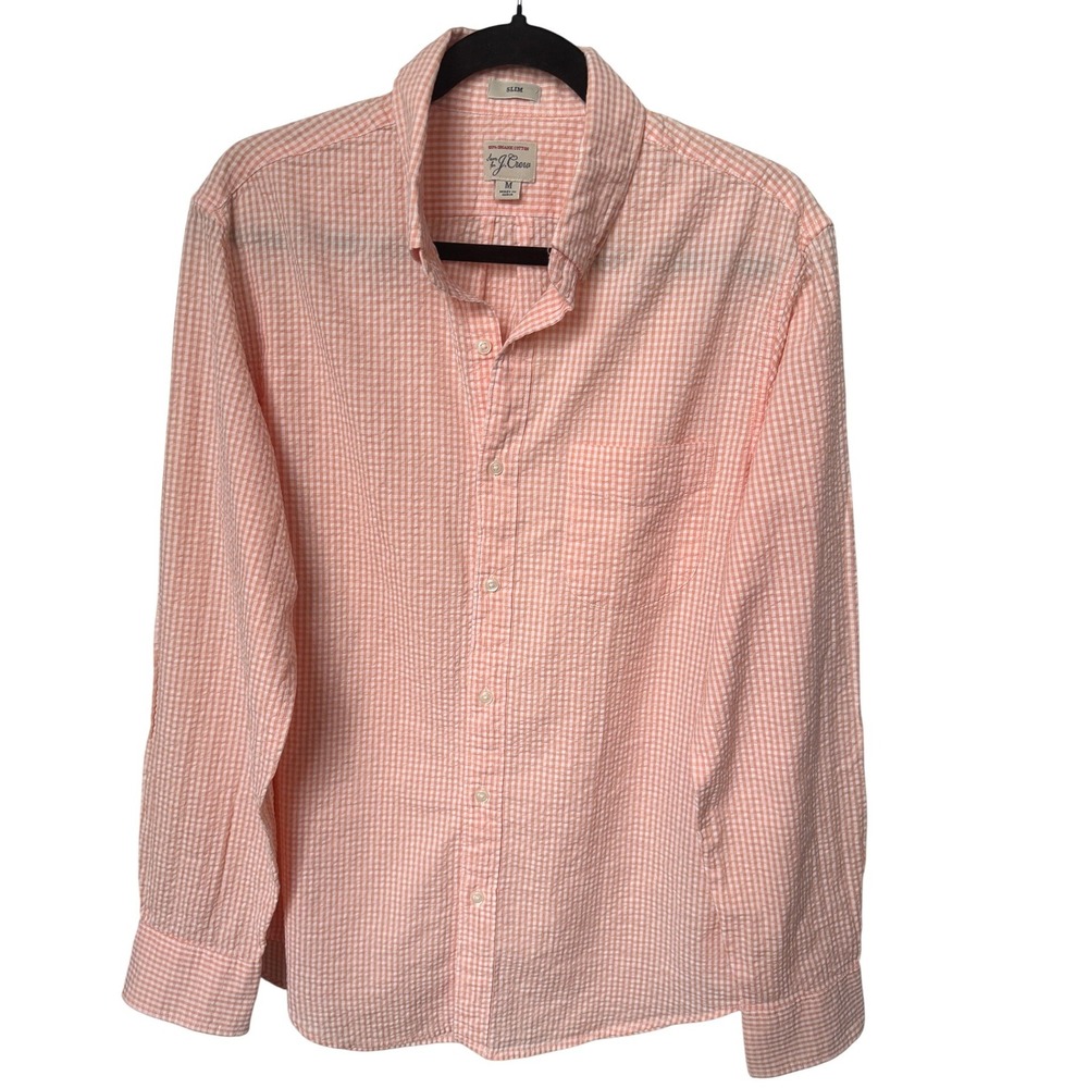 J Crew Mens Medium Seersucker 100% Organic Cotton Button Down Shirt Gingham